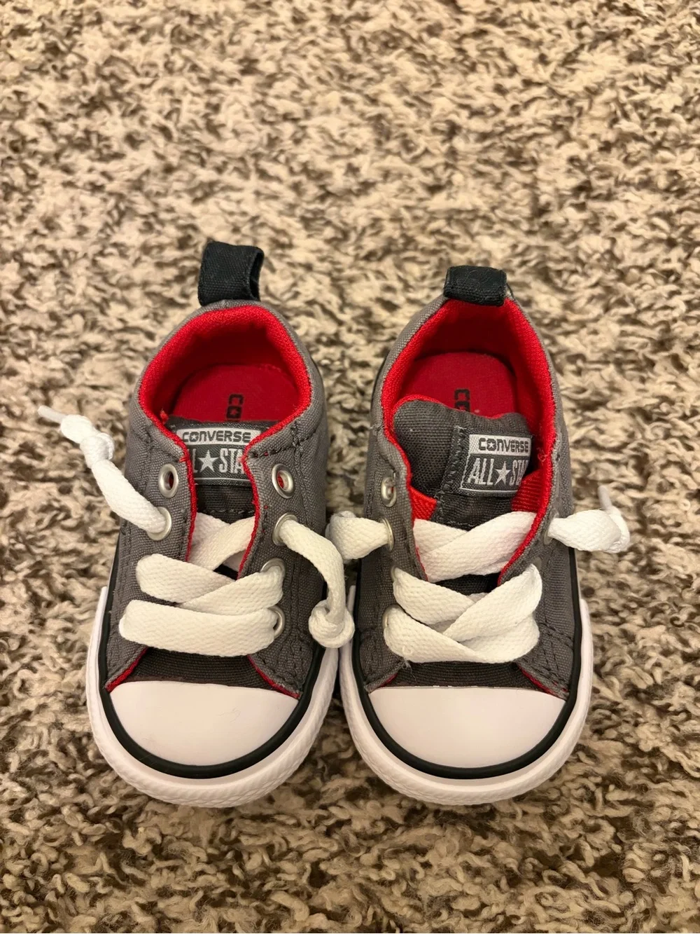 Baby Converse Gray and Red All Star Low-Top Sneakers